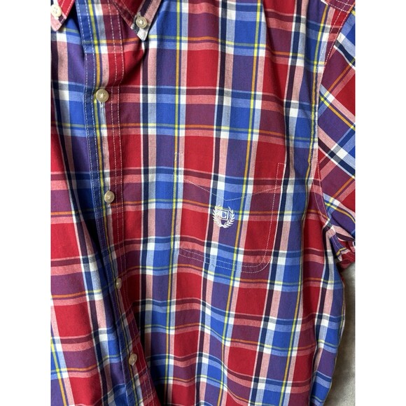 Chaps Men’s Shirt XXL Red And Blue Check Short Sleeve Pocket - Picture 6 of 7